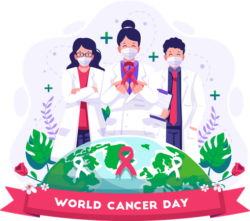 Female doctor holding red ribbon cancer awareness  Illustration