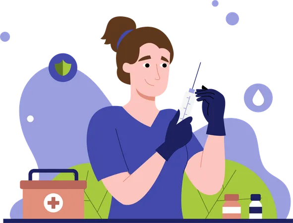 Female doctor holding syringe in hand  Illustration
