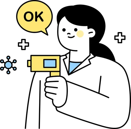 Female doctor holding temperature check gun  Illustration