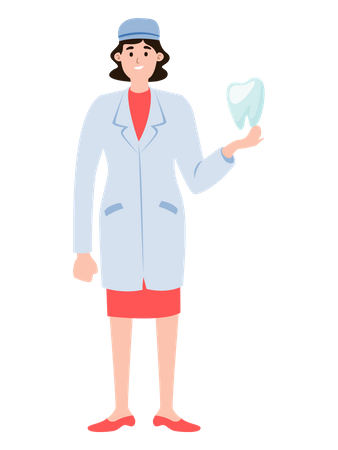 Female doctor holding tooth Illustration