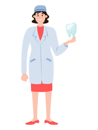 Female doctor holding tooth Illustration