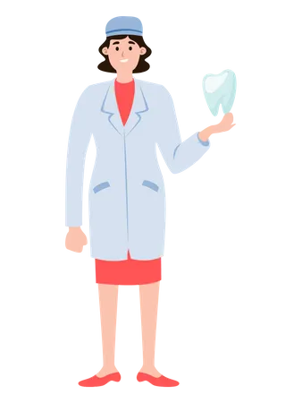 Female doctor holding tooth  Illustration