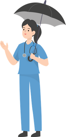 Female Doctor holding umbrella  Illustration