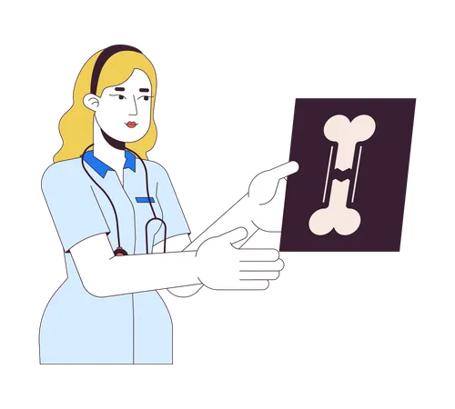 Female Doctor Holding X Ray Image 2 D Linear Cartoon Character Traumatologist Examining Broken Bone Isolated Line Vector Person White Background Traumatology Color Flat Spot Illustration Illustration