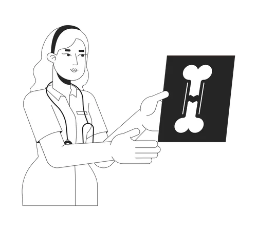 Female Doctor Holding X Ray Image Black And White 2 D Line Cartoon Character Traumatologist Examining Broken Bone Isolated Vector Outline Person Traumatology Monochromatic Flat Spot Illustration Illustration