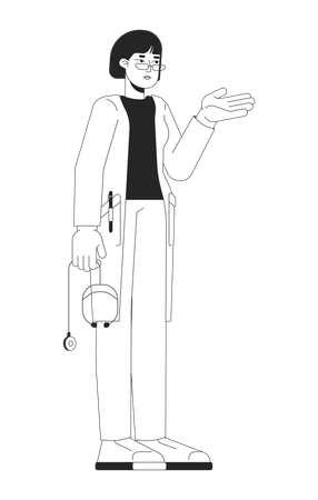 Female doctor in white coat gesturing  Illustration