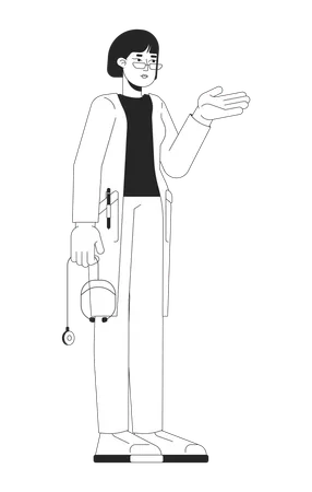 Female doctor in white coat gesturing  Illustration