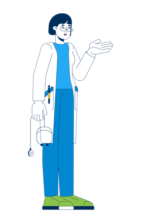 Female doctor in white coat gesturing  Illustration