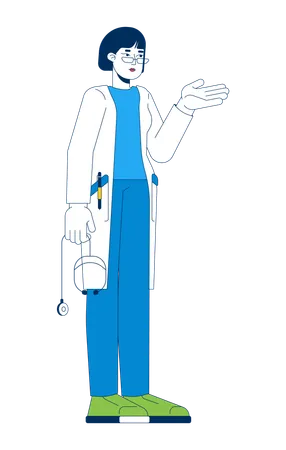 Female doctor in white coat gesturing  Illustration