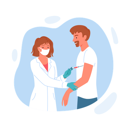 Female doctor injecting covid vaccination to man  Illustration