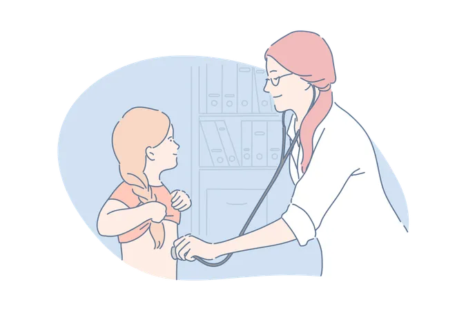 Female doctor is checking little girl  Illustration