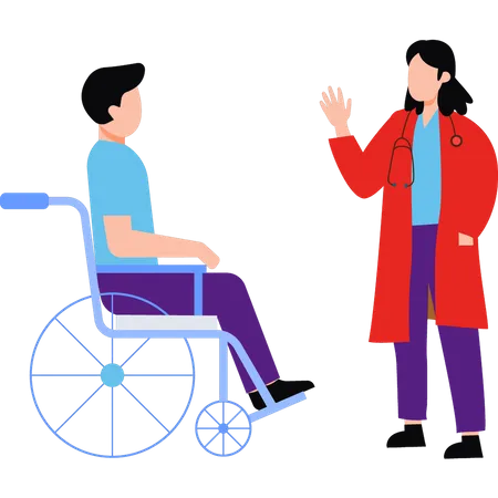 Female doctor is checking up on disabled patient on a wheelchair  Illustration