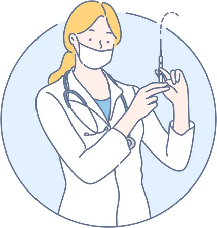 Female doctor is holding syringe  Illustration
