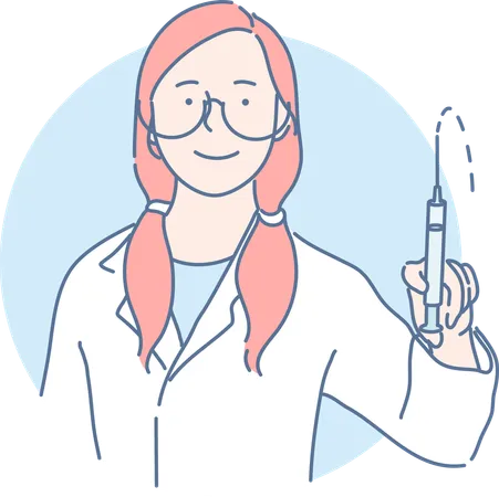 Female doctor is holding syringe in hand  Illustration