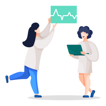Female doctor looking at cardiogram report Illustration