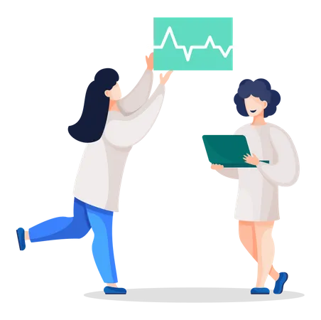 Female doctor looking at cardiogram report Illustration