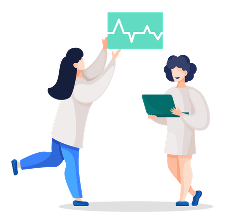 Female doctor looking at cardiogram report  Illustration