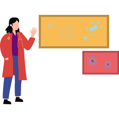 Female doctor looking at formula board  Illustration