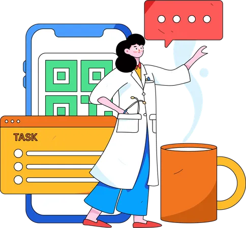 Female doctor looking her medical task  Illustration