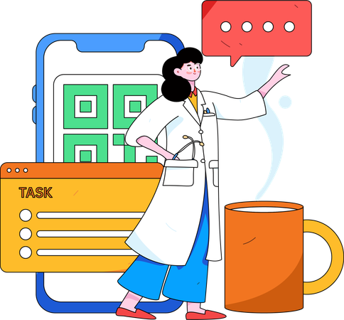 Female doctor looking her medical task  Illustration