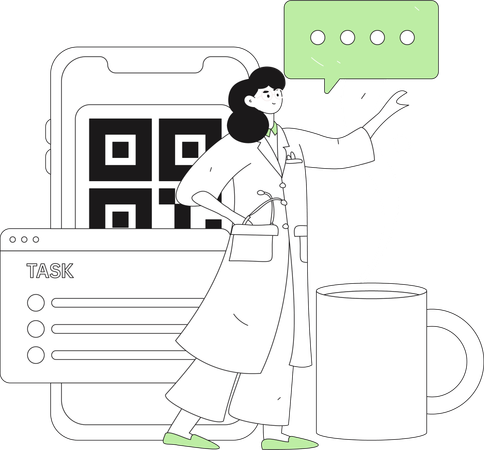 Female doctor looking her medical task  Illustration