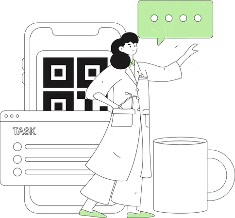 Female doctor looking her medical task  Illustration