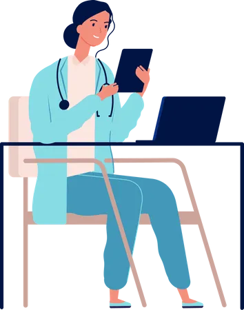 Female Doctor looking report  Illustration