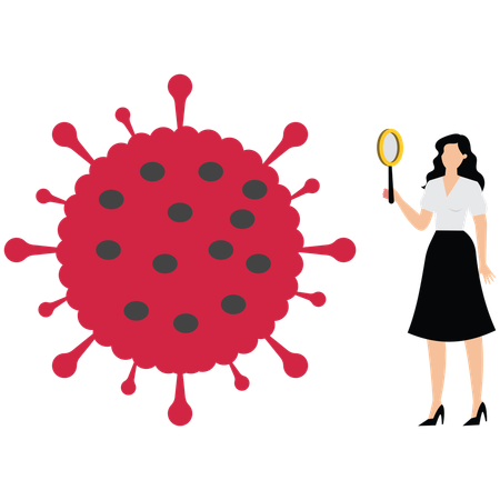 Female doctor Magnifying lens with viruses  Illustration