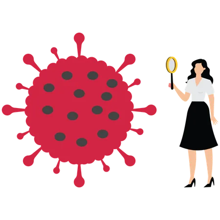 Female doctor Magnifying lens with viruses  Illustration