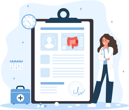 Female doctor make diagnosis and choose treatment methods  Illustration