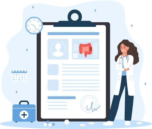 Female doctor make diagnosis and choose treatment methods  Illustration