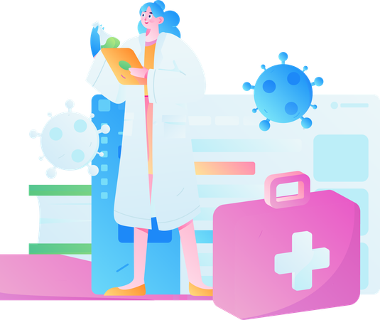 Female doctor making corona report  Illustration