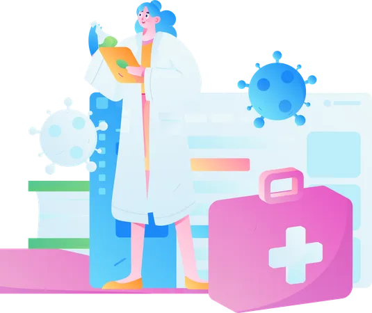 Female doctor making corona report  Illustration