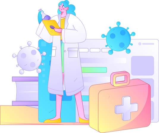 Female doctor making corona report  Illustration