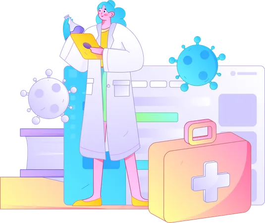 Female doctor making corona report  Illustration