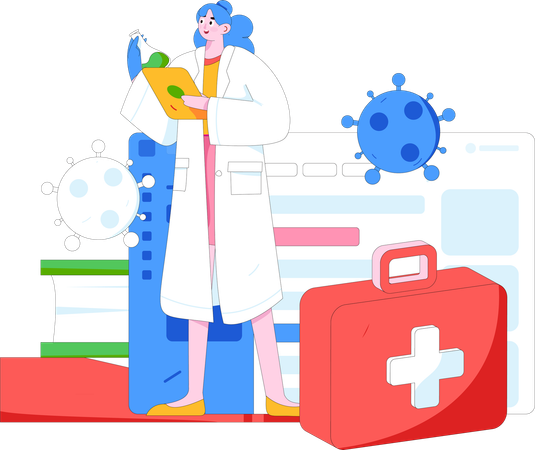 Female doctor making corona report  Illustration