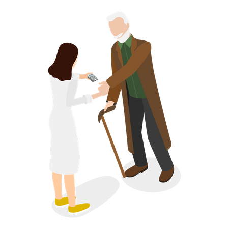 Female doctor measuring the diabetes of old man  Illustration