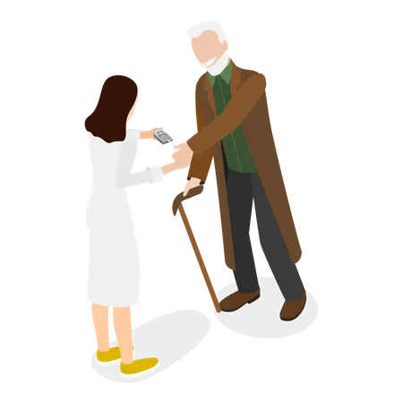 Female doctor measuring the diabetes of old man  Illustration