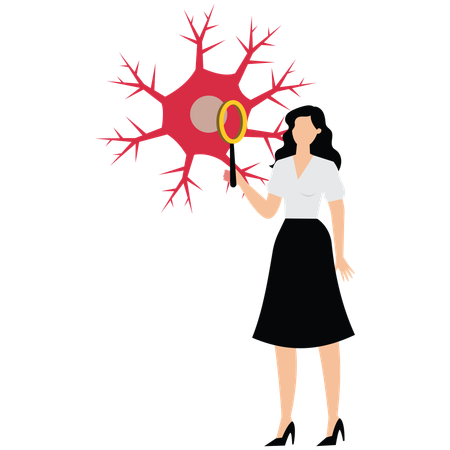 Female doctor Neurons holding Magnifying Glass  Illustration