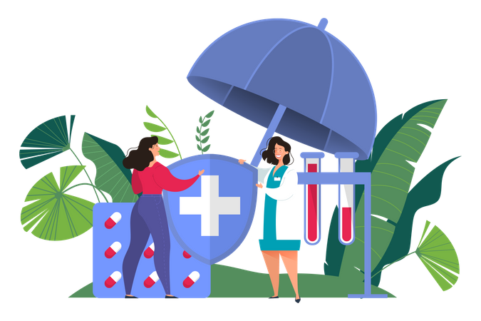 Female doctor offer medical care to woman  Illustration