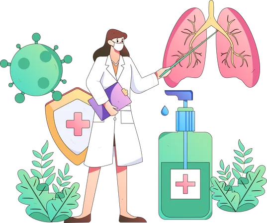 Female doctor pointing lungs infection  Illustration