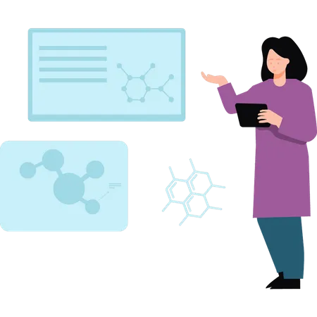 Female doctor pointing to chemistry board  Illustration