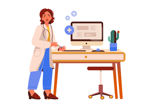 Female doctor preparing to receive patients  Illustration