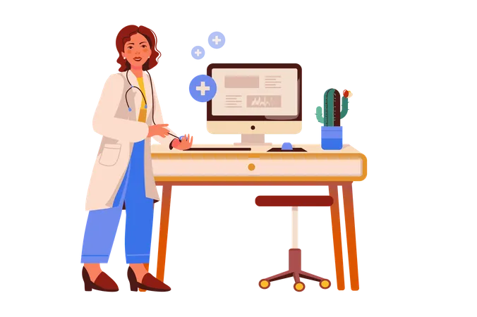 Female doctor preparing to receive patients  Illustration