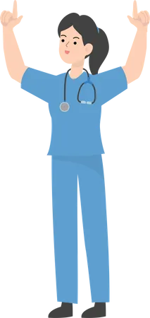 Female Doctor raising both hands Illustration