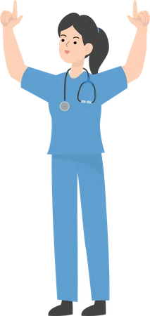 Female Doctor raising both hands  Illustration