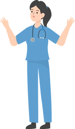 Female Doctor raising hand  Illustration