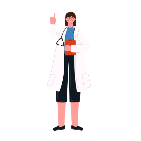 Female doctor raising hand  Illustration