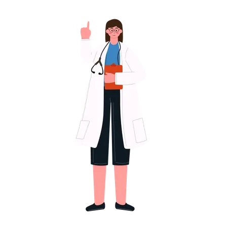 Female doctor raising hand  Illustration