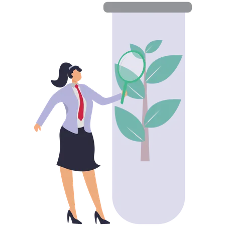 Female doctor research on Biotechnology science Ecosystem  Illustration